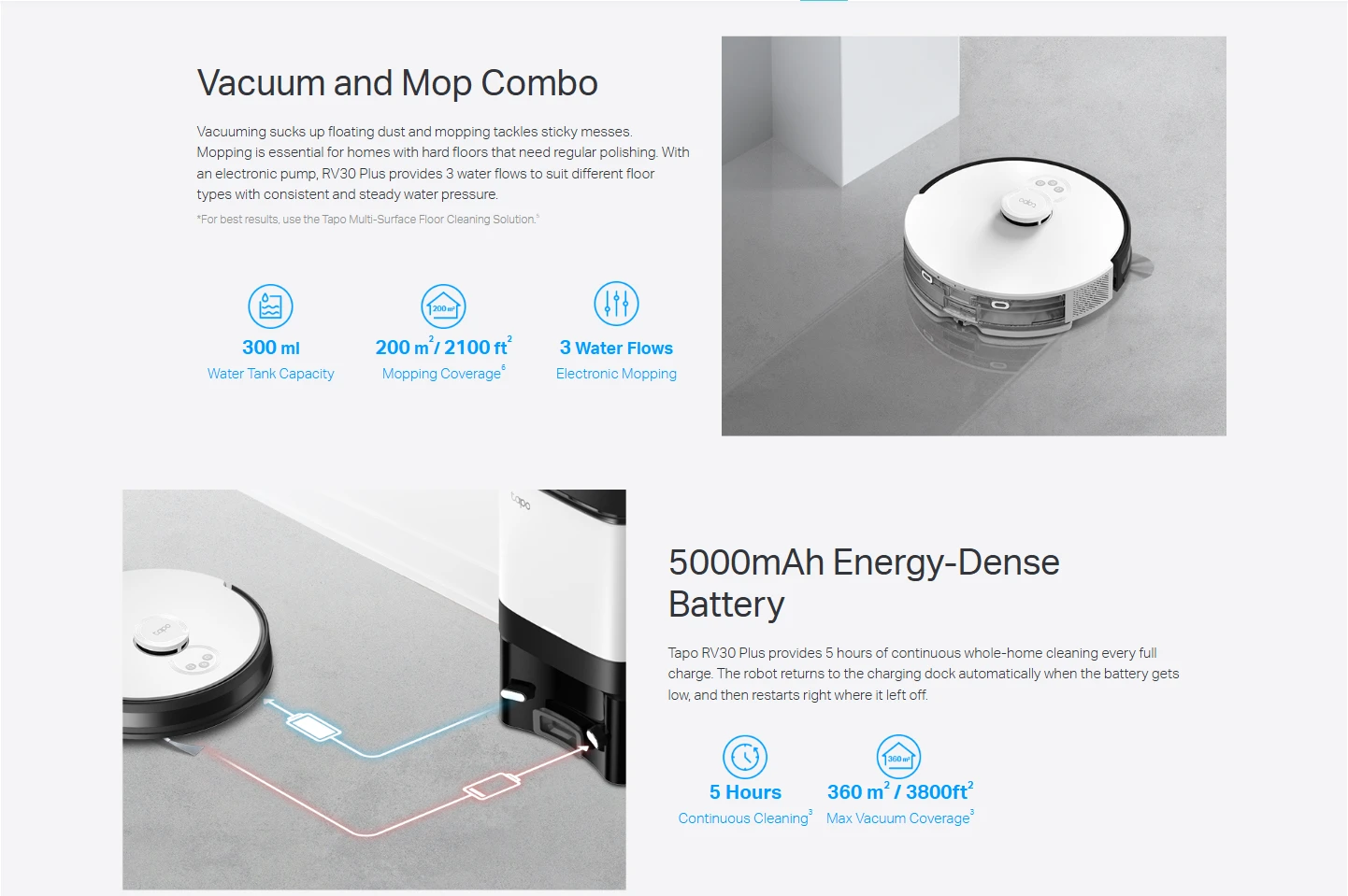 TP-Link Tapo RV30 Plus LiDAR Navigation Robot Vacuum & Mop with Smart Auto-Empty Dock