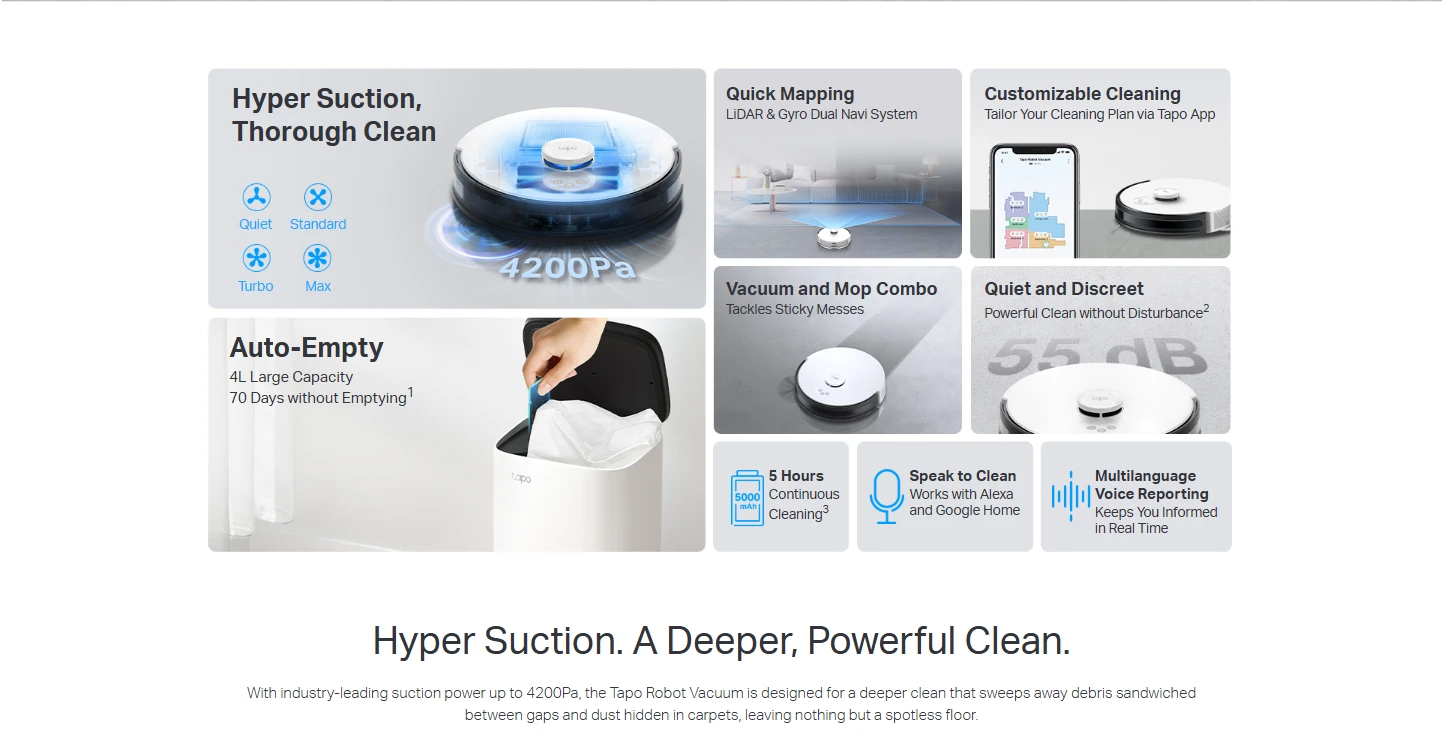 TP-Link Tapo RV30 Plus LiDAR Navigation Robot Vacuum & Mop with Smart Auto-Empty Dock